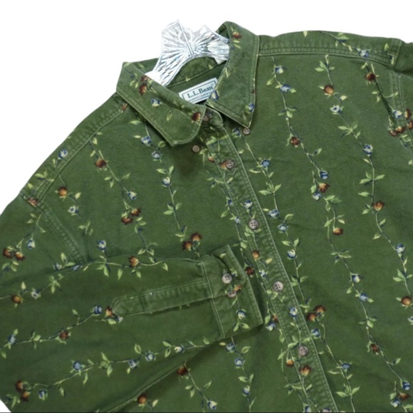 L.L. Bean Tops - VTG Rare L.L. Bean Chamois Cloth Button Down Shirt Floral Cotton Women’s Size XS